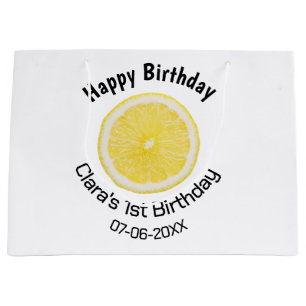 Baby kids 1st birthday lemon slice add name date m large gift bag