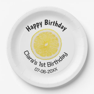 Baby kids 1st birthday lemon slice add name date m paper plate