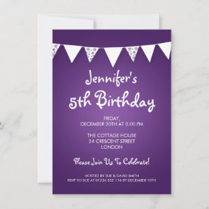 Baby / Kids Birthday Heart Bunting Purple Invitation