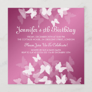 Baby / Kids Birthday White Butterflies Pink Invitation