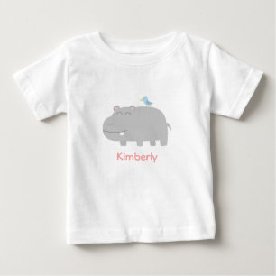 Baby & Kids: Cute Hippo with Blue Bird Cartoon T-Shirt