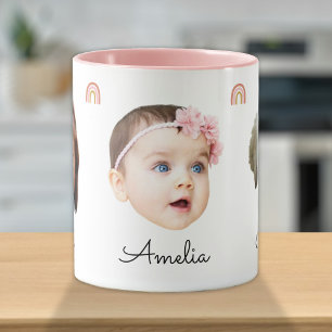 Baby Kids Family Face 3 Photos Rainbow Boho Mug
