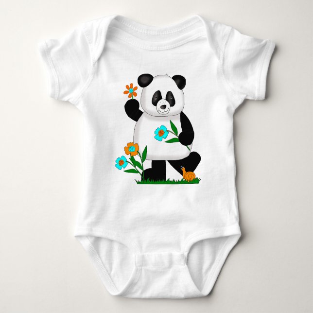 Baby Kids Panda With Flowers 2 Bodysuit (Front)