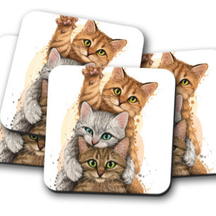 Baby Kittens Portrait Adorable Cat Cork Coasters