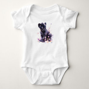 Baby Kitty Cat Black Panther Cub with Flowers Bodysuit