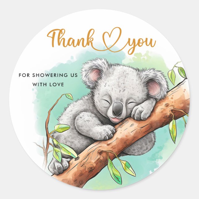 Baby Koala Baby Shower Thank You  Classic Round Sticker (Front)