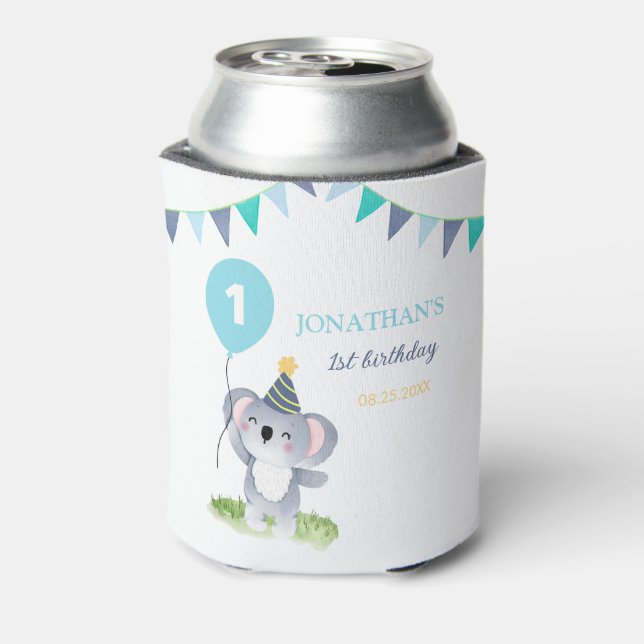 Baby Koala Balloon Party Flag Birthday Can Cooler (Can Back)