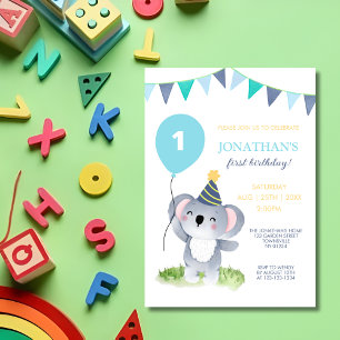 Baby Koala Balloon Party Flag Birthday Invitation