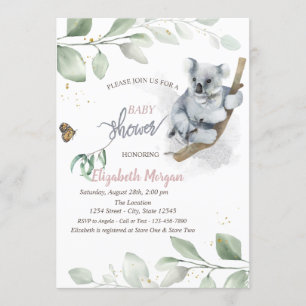 Baby Koala Bear Leaves Baby Shower Invitation