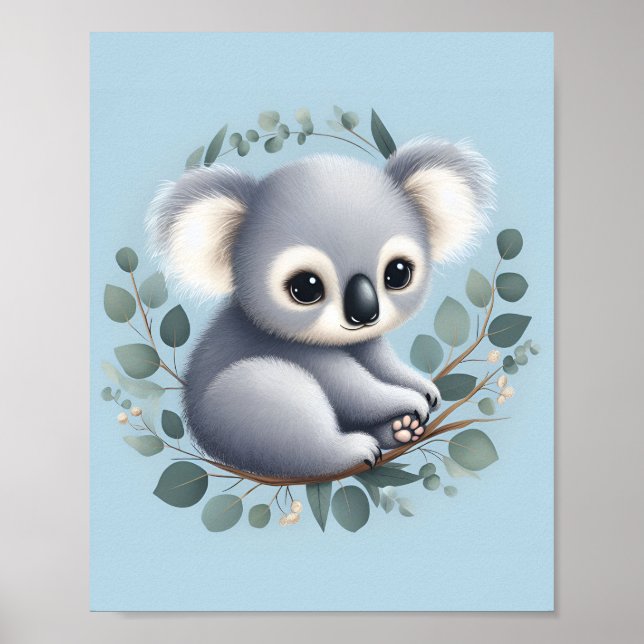 Baby Koala Blue Background Poster (Front)