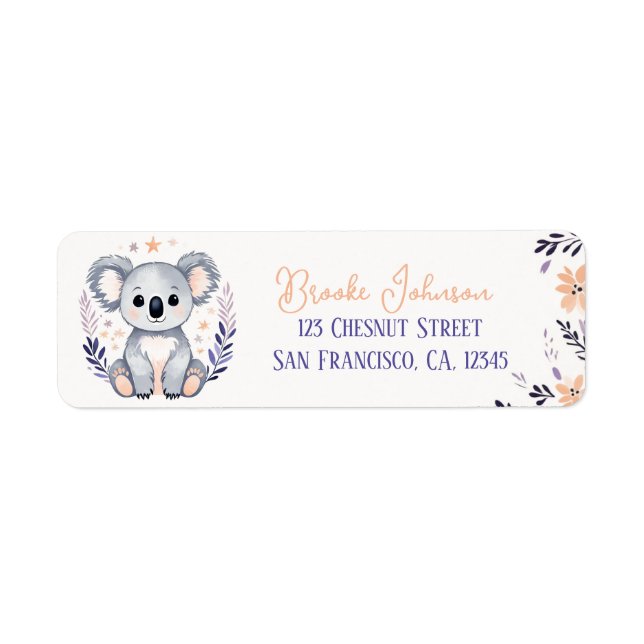 Baby Koala Boho Floral Design - Return Address Label (Front)