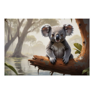 Baby Koala by a Pond Poster