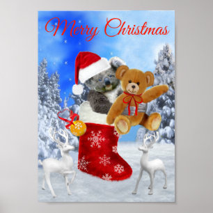 BABY KOALA CHRISTMAS WITH TEDDY POSTER