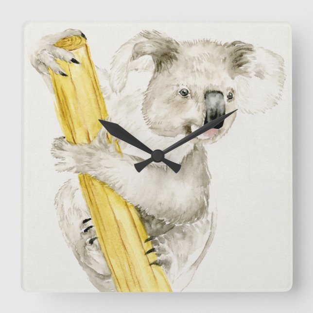 Baby Koala | Cute & Furry Square Wall Clock (Front)