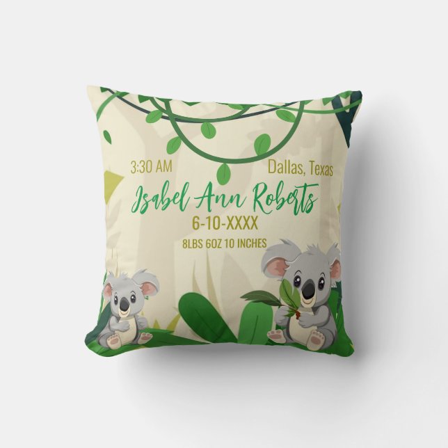 Baby Koala Cute Mama Jungle Leaf Room Green Cushion (Front)