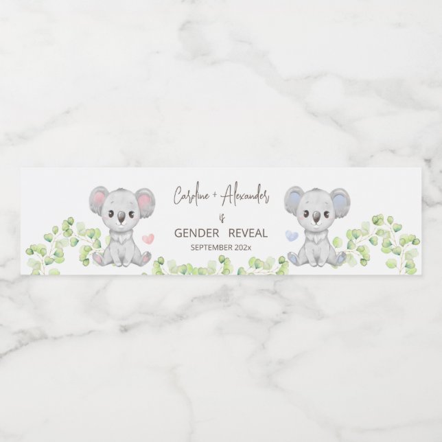 Baby Koala Gender Reveal Party Water Labels.  Bottle Label (Single Label)