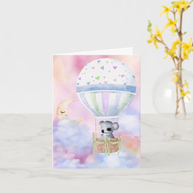 Baby Koala in Hot Air Balloon Congratulations Card (Yellow Flower)