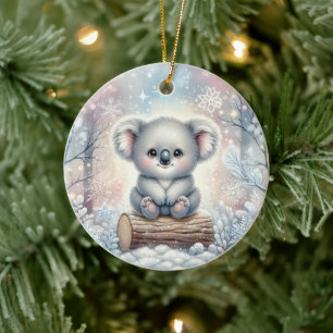 Baby Koala in Winter Glow Ceramic Ornament