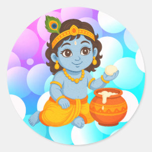 Baby Krishna Classic Round Sticker