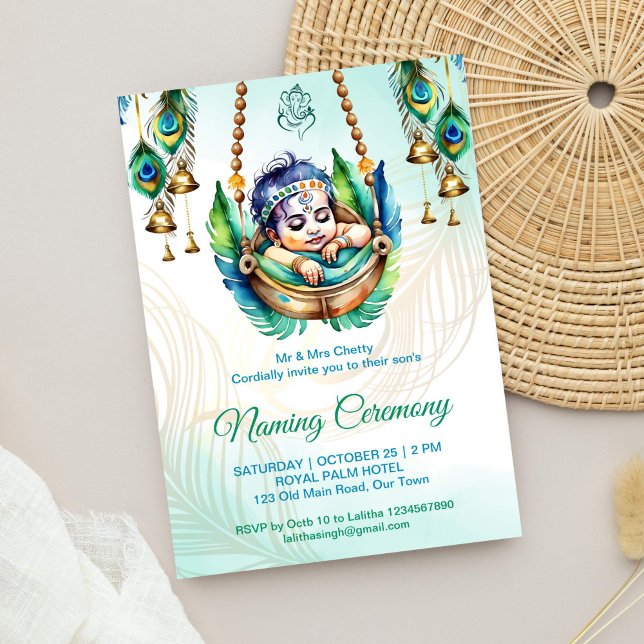 Baby Krishna Naming Namkaran Cradle Ceremony Invitation (Baby Krishna naming ceremony namkarana cradle ceremony editable template invitation digital download)