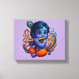 Baby Krishna with Flute – Peace Vibes Vibrant 3D Canvas Print