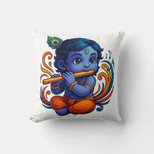 Baby Krishna with Flute – Peace Vibes Vibrant 3D Cushion