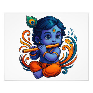 Baby Krishna with Flute – Peace Vibes   Vibrant 3D Photo Print