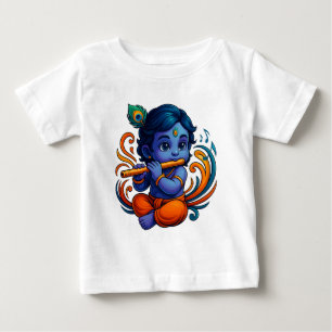Baby Krishna with Flute – Peace Vibes Vibrant 3D T-Shirt