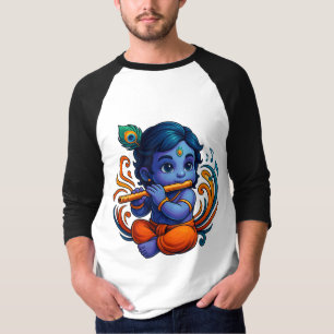 Baby Krishna with Flute – Peace Vibes Vibrant 3D T-Shirt