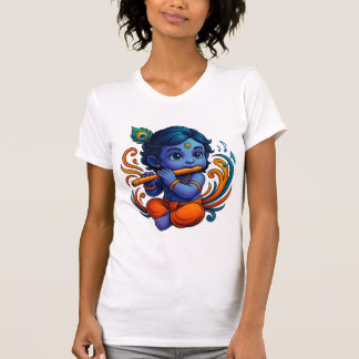 Baby Krishna with Flute – Peace Vibes | Vibrant 3D T-Shirt