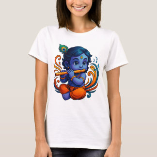 Baby Krishna with Flute – Peace Vibes | Vibrant 3D T-Shirt