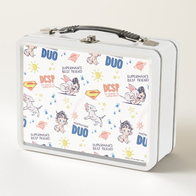 Baby Krypto & Superman Pattern Metal Lunch Box (Front)