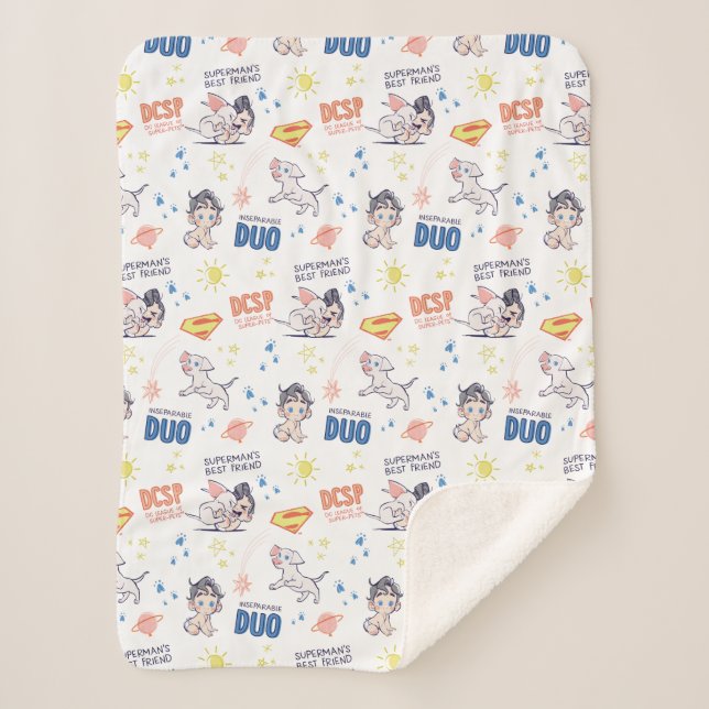 Baby Krypto & Superman Pattern Sherpa Blanket (Front)