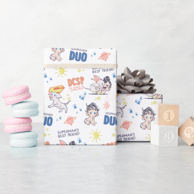 Baby Krypto & Superman Pattern Wrapping Paper (Baby Shower)