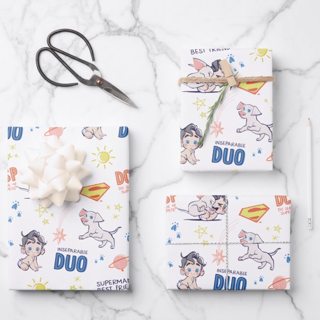 Baby Krypto & Superman Pattern Wrapping Paper Sheet (Front)