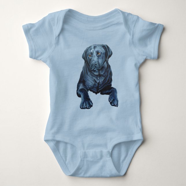 Baby Labrador Bodysuit Blue Dog Art Baby Gifts (Front)