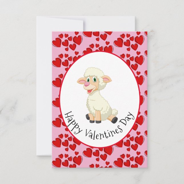 Baby Lamb And Hearts Child's Valentine Card (Front)