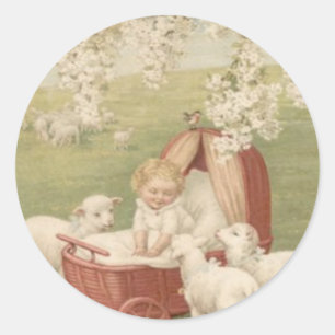 Baby Lamb Dogwood Tree Field Classic Round Sticker