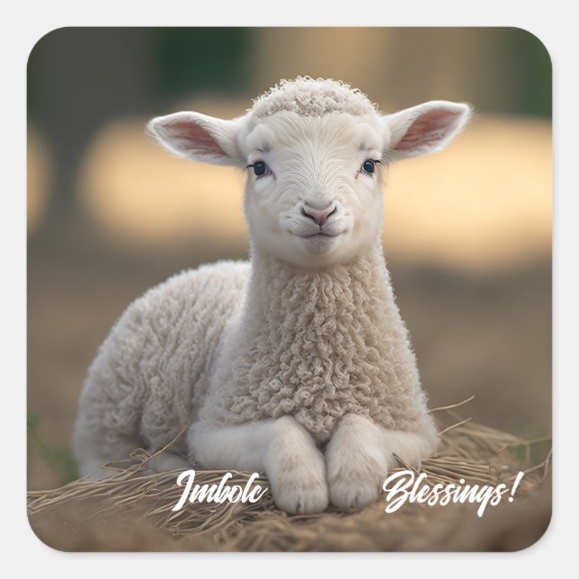 Baby Lamb Imbolc Blessings Square Sticker (Front)