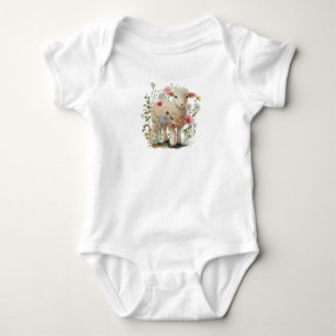 Baby Lamb in Field of Flowers Bodysuit