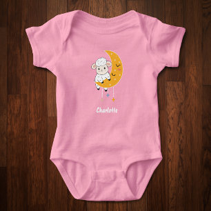 Baby Lamb on Moon with Personalised First Name Baby Bodysuit