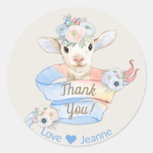 Baby Lamb Pink Blue Country Farm Pastels Classic Round Sticker