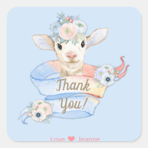 Baby Lamb Pink Blue Farm Nursery Country Square Sticker
