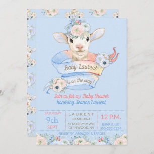 Baby Lamb Pink Blue Gender Neutral Reveal Invitation