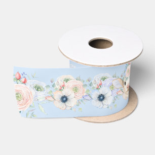 Baby Lamb Pink Blue Gender Neutral Reveal Satin Ribbon