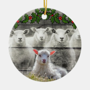Baby Lamb Sheep Flock Christmas Ceramic Ornament