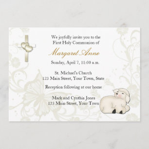 Baby Lamb Tan Religious Invitation