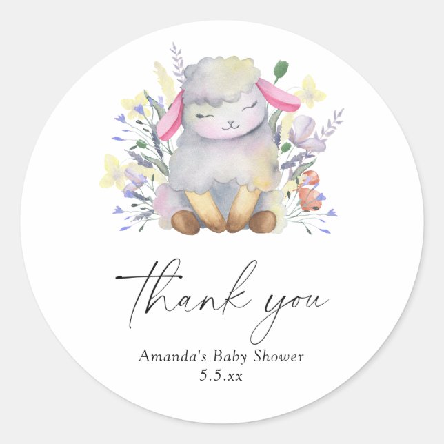 Baby Lamb - Thank you Classic Round Sticker (Front)