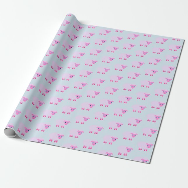 Baby Lamb Wrapping Paper in Pink and Blue (Unrolled)