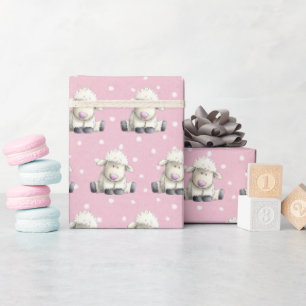 Baby Lambs On Polka Dots Wrapping Paper